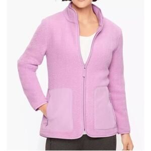 T by Talbots Hi-low Cozy Sherpa Jacket Full Zip Pockets Light Purple Medium‎